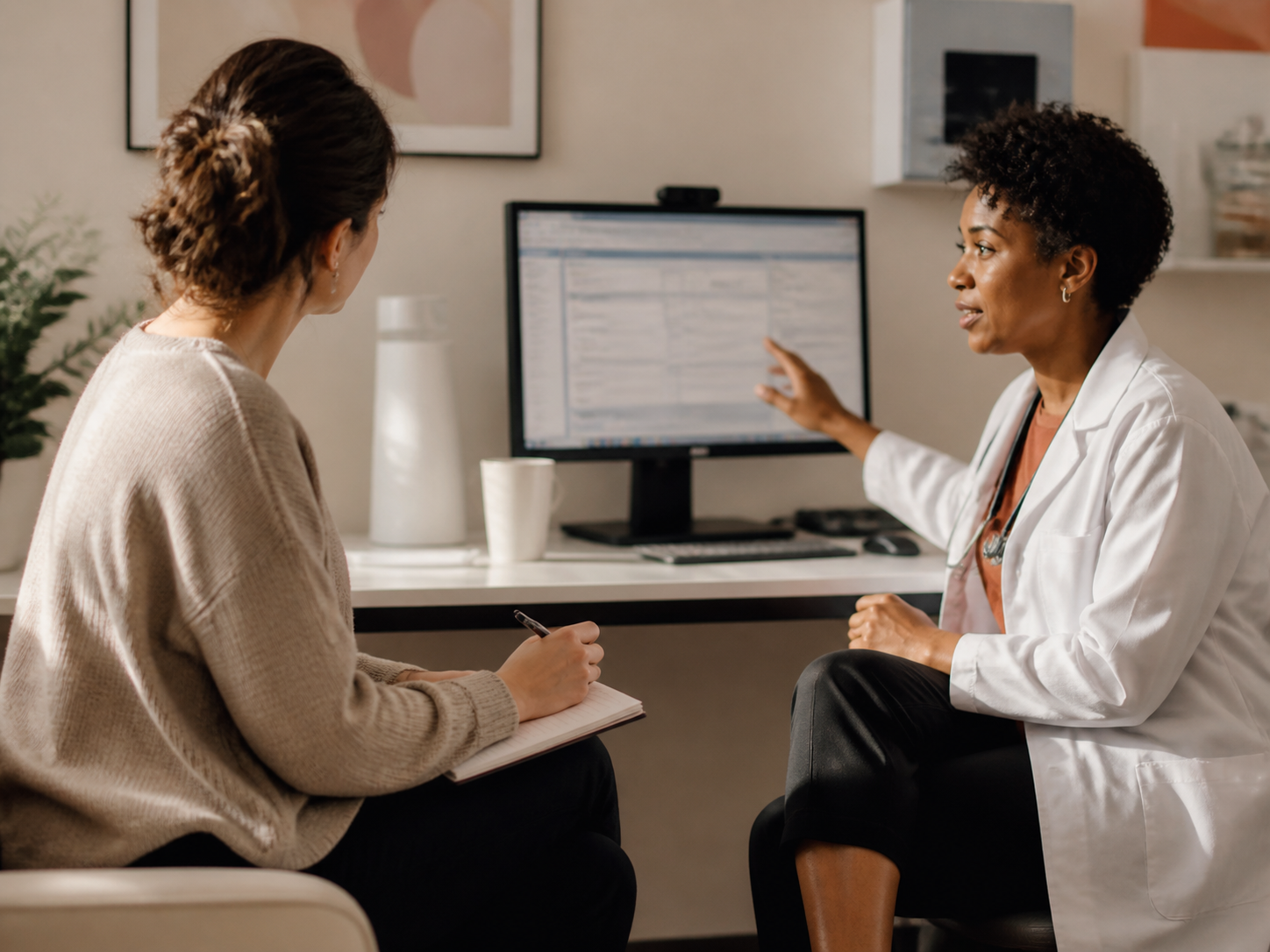 Representational cover art showing a warm clinical research conversation and EMR workflow context.